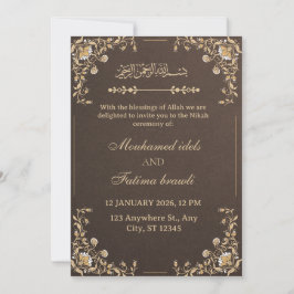 Convite de Casamento Árabe Elegante em Dourado e C
