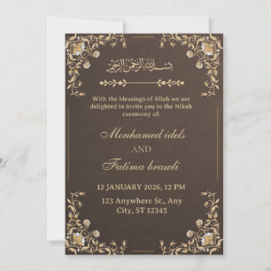 Convite de Casamento Árabe Elegante em Dourado e C