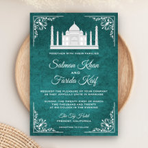 Convite de Casamento Árabe Elegante Taj Mahal Azul