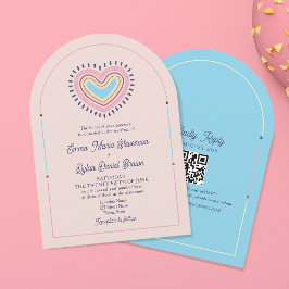 Convite de Casamento Arco Coração Retro com QR