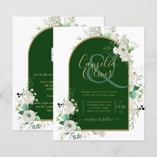 Convite de Casamento Arco de Rosas Brancas de Verã (Frente/Verso)