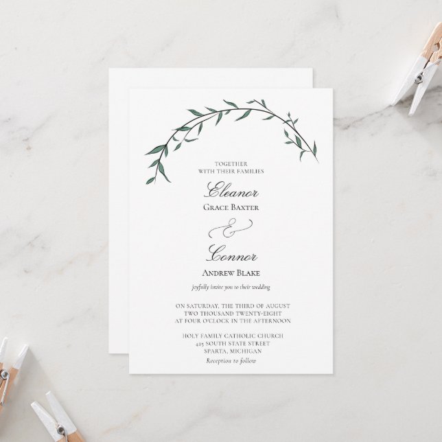 Convite de Casamento Arco de Salgueiro com Vegetaç (Frente/Verso In Situ)
