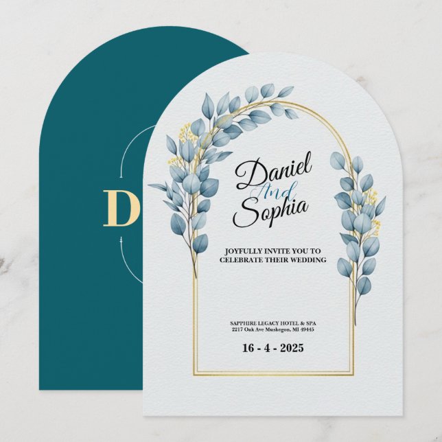 Convite de Casamento Arco de Verdor Elegante  (Frente/Verso)