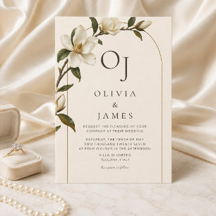 Convite de Casamento Arco Dourado Magnólia Marfim