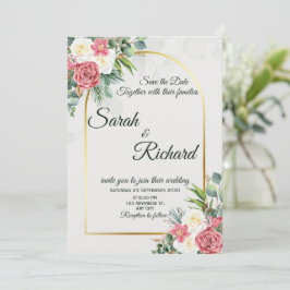 Convite de Casamento Arco Elegante Rosa Bege Doura