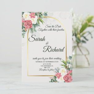 Convite de Casamento Arco Elegante Rosa Bege Doura