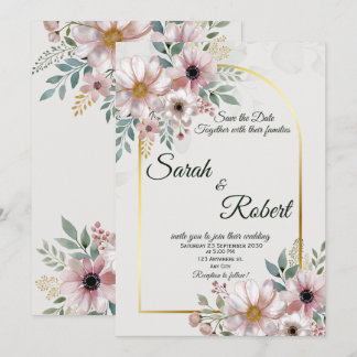 Convite de Casamento Arco Floral Bege Elegante Dou