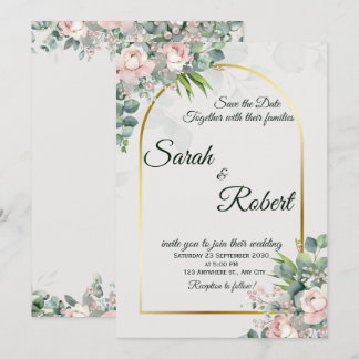 Convite de Casamento Arco Floral Dourado Rubor