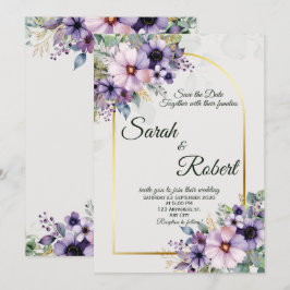 Convite de Casamento Arco Floral Roxo Lavanda Dour