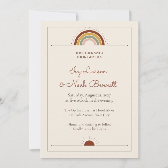 Convite de Casamento Arco-íris Boho (Frente)