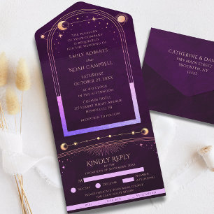 Convite de Casamento Arco-Íris de Ameixa Celestial