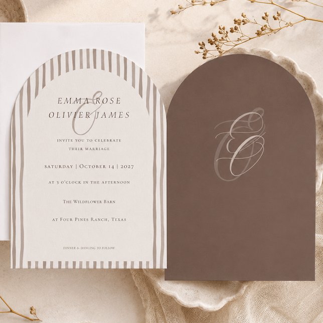 Convite de Casamento Arco Marrom Cacau Minimalista (Minimalist Cocoa Brown Arch Wedding Invitation)
