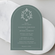 Convite de Casamento Arco Monograma Crista Elegant