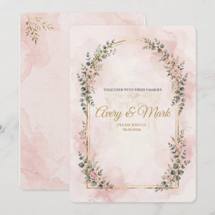 Convite de Casamento Arco Rosa Bege Dourado com Ko