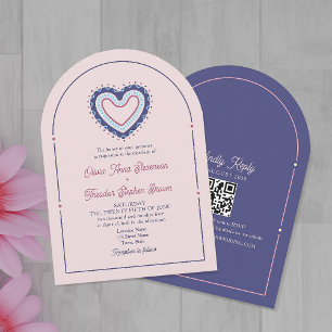 Convite de Casamento Arco Rosa e Azul Retro + QR