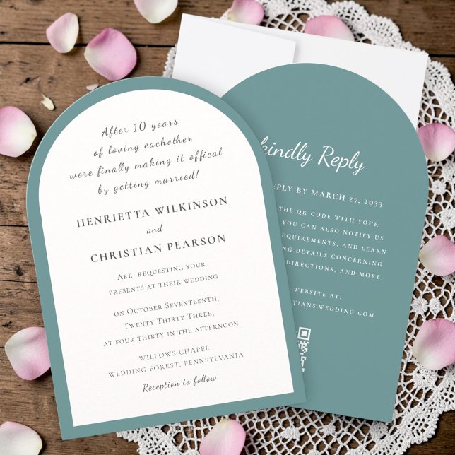 Convite de Casamento Arco Simples Azul Moderno QR  (Criador carregado)