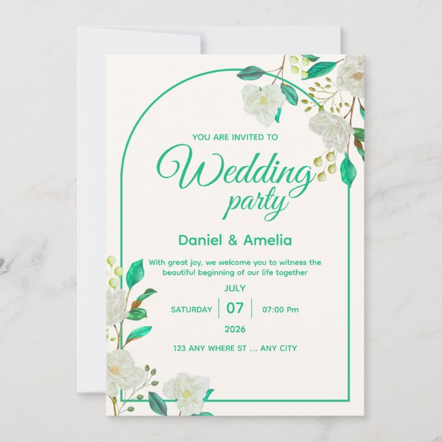 Convite de Casamento Arco Verde Musgo  (Frente)