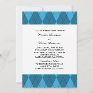 Convite de casamento Argyle Azul