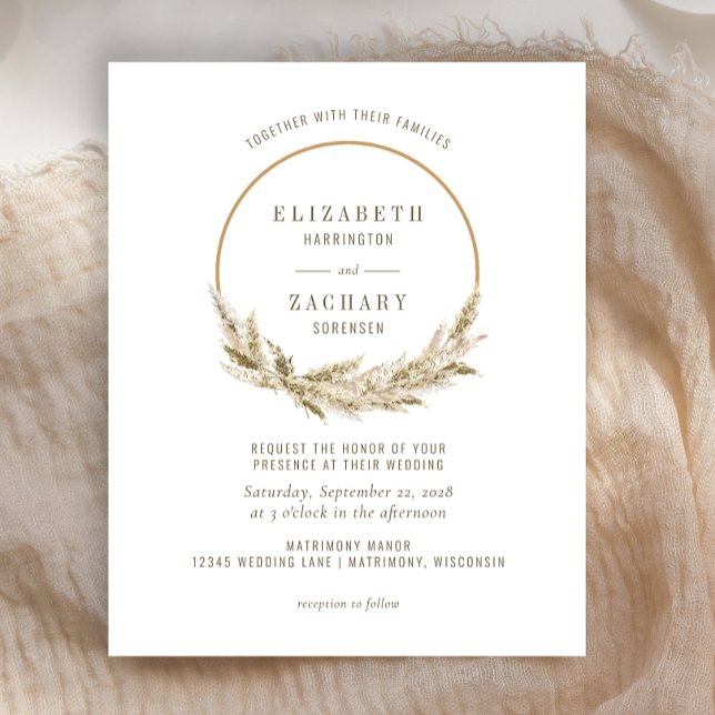 Convite de Casamento Aro Boho Pampas Grama Econômi (Criador carregado)