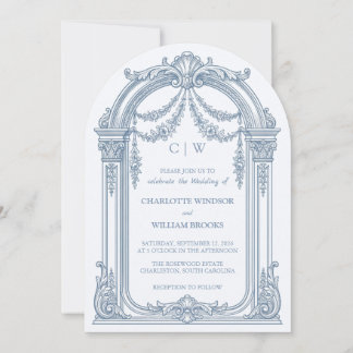 Convite de Casamento Arqueado Azul Poeirento Barro