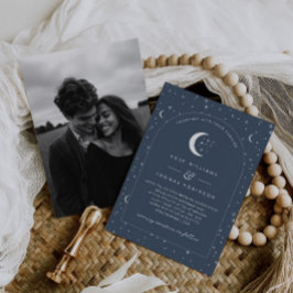 Convite de Casamento Arqueado Celestial Marinho Fo