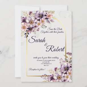 Convite de Casamento Arqueado Floral Bege Rosa com