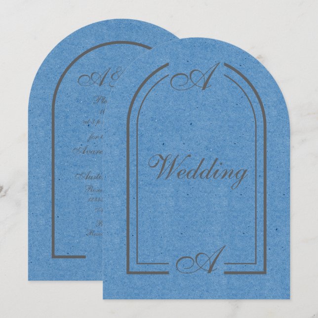 Convite de Casamento Arqueado Minimalista em Azul  (Frente/Verso)