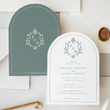 Convite de Casamento Arqueado Monograma Crista Ele