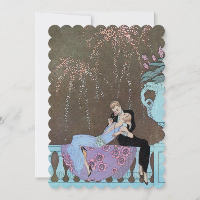 Convite de Casamento Art Déco Antigo, Fogos de Art (Frente)