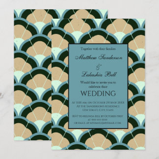 Convite de Casamento Art Deco Azul Cinza Marrom Cl