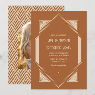 Convite de Casamento Art Déco com Sienna Queimada