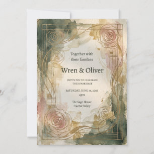 Convite de Casamento Art Déco Floral Mal-humorado