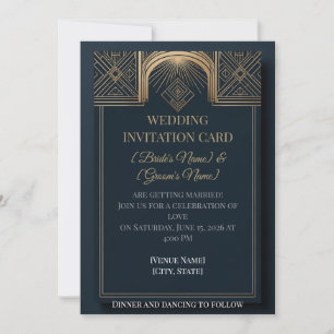 Convite de Casamento Art Déco Gatsby Azul Marinh