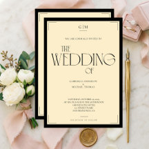 Convite de Casamento Art Déco Preto e Creme Elegan