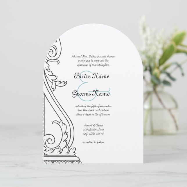 Convite de Casamento Art Deco Recortado (Em pé/Frente)