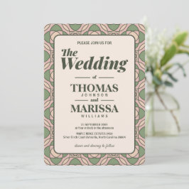Convite de Casamento Art Déco Verde Sage com Códig