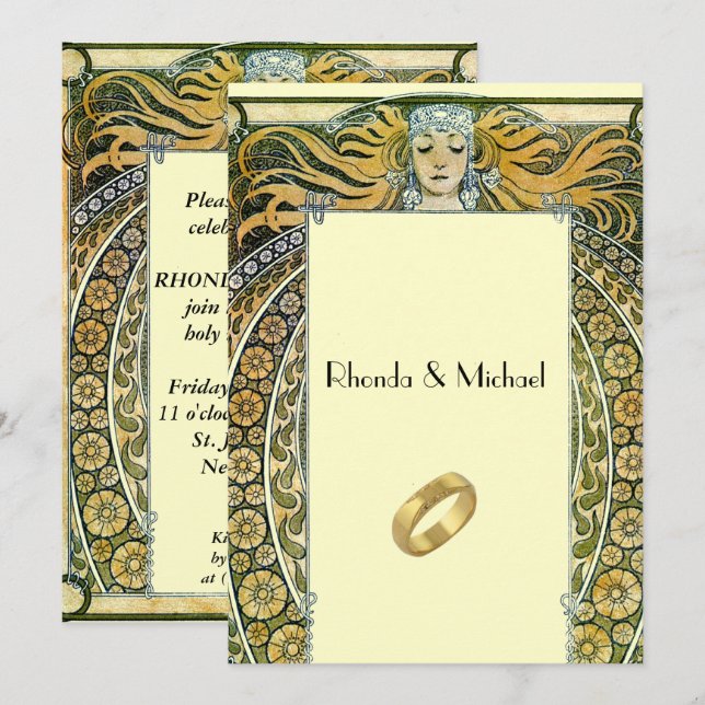 Convite de Casamento Art Déco Vintage (Frente/Verso)