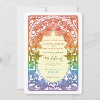 Convite de Casamento Art Nouveau Aquarela Arco-íri