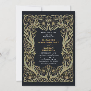 Convite de Casamento Art Nouveau Bordô Floral