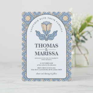 Convite de Casamento Art Nouveau em Azul Poente co