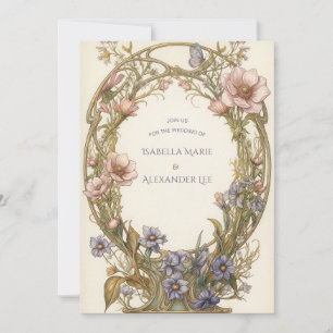 Convite de Casamento Art Nouveau Flor de Campo Pas