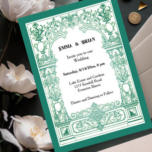 Convite de Casamento Art Nouveau Ornamentado Vin