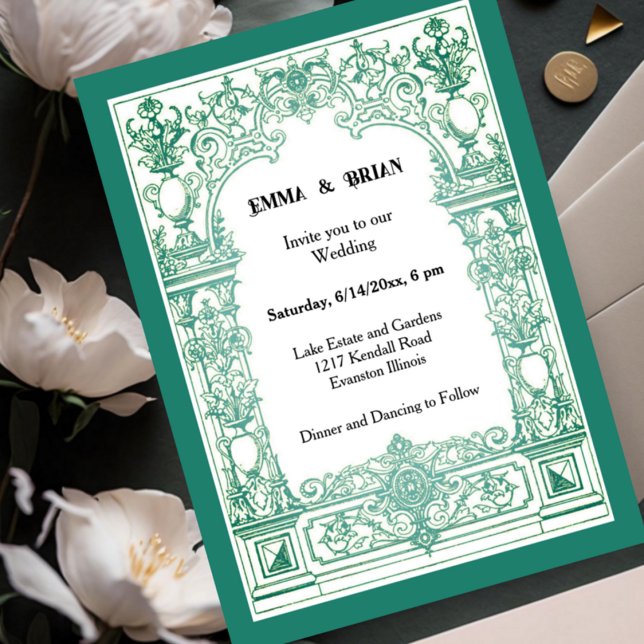 Convite de Casamento Art Nouveau | Ornamentado Vin (Criador carregado)