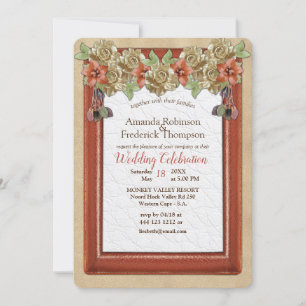 Convite de Casamento Arte de Textura em Couro e Ca