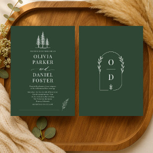 Convite de Casamento Arte Linear Verde Floresta Rú