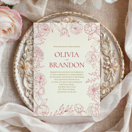 Convite de Casamento Arte Linha Fronteira Floral P