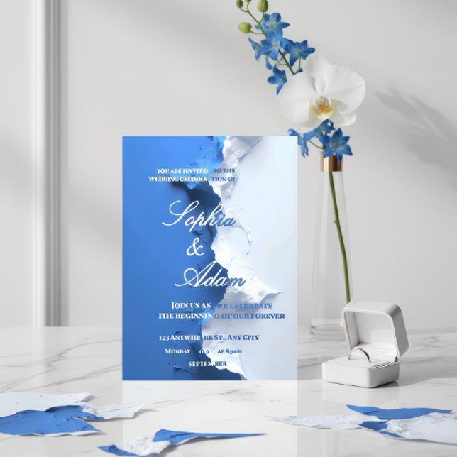 Convite de Casamento Artístico Texturizado Azul e  (Criador carregado)