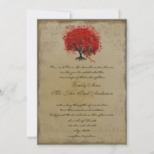 Convite de Casamento Árvore Coração Vermelho Doura