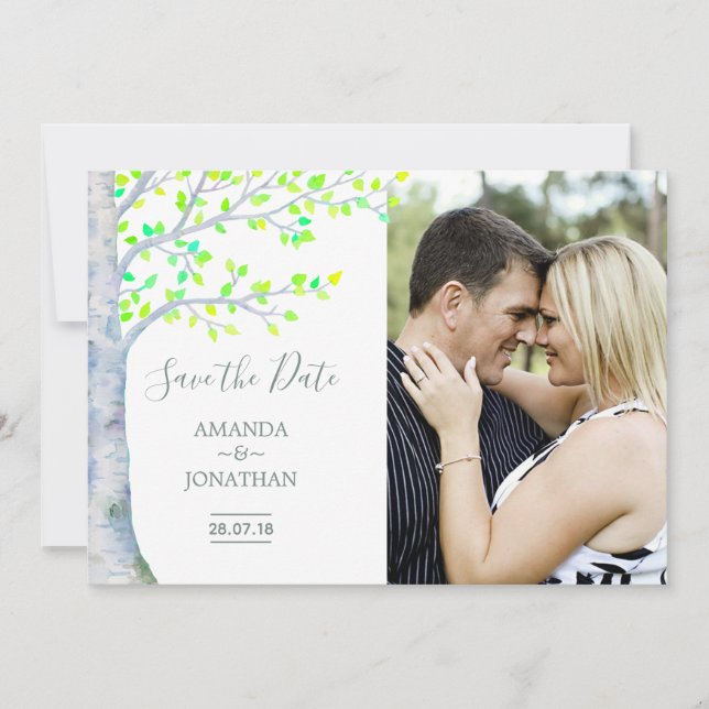 Convite de Casamento Árvore de Bétula na Primavera (Frente)