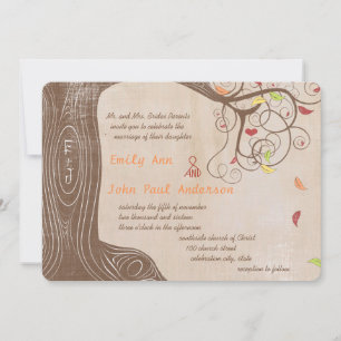 Convite de Casamento Árvore de Cores de Outono em 